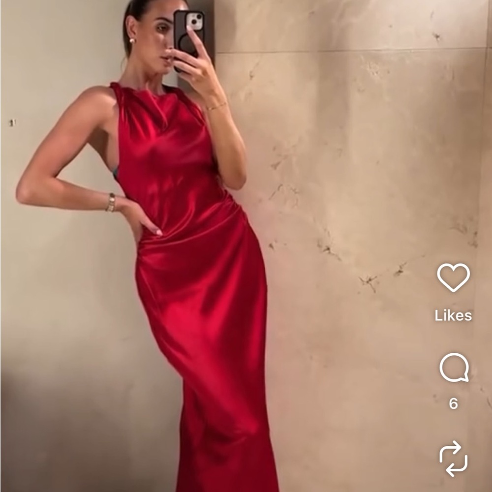 Zara Elegant Red Satin Evening Gown